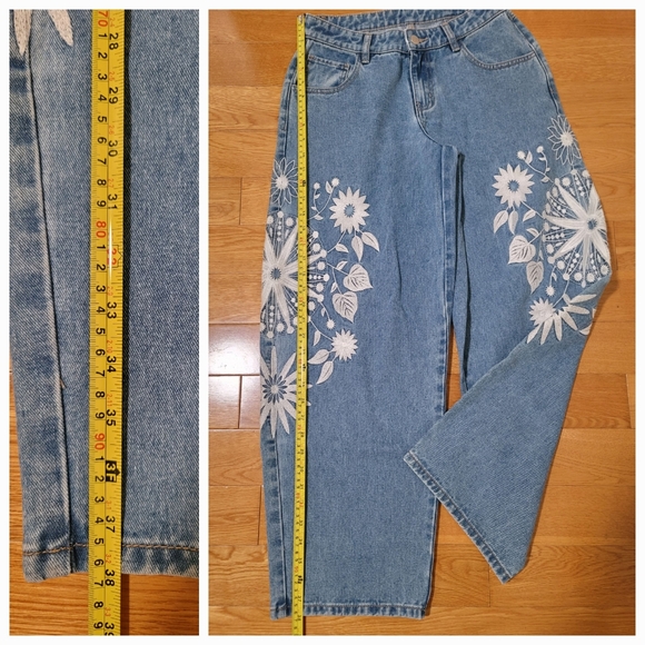 Floral Embroidered Midrise Barrel Jeans - Picture 11 of 14